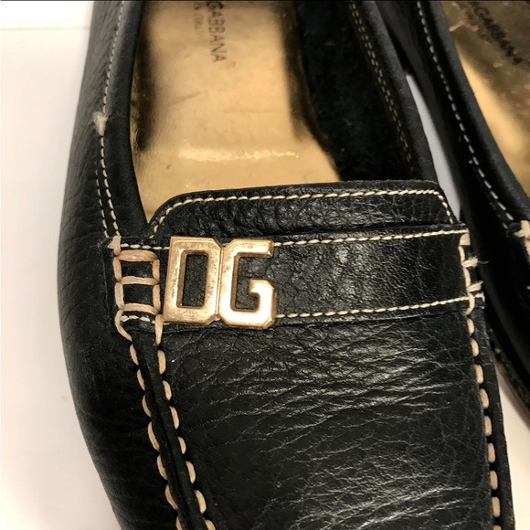 Vintage Dolce and Gabbana soft leather loafers gold letter details. Sz7.5 - Picture 1 of 12